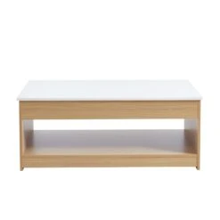 Table Basse AMOS Blanc Et Effet Chêne Plateau Revelable 16 Table Basse AMOS Blanc Et Effet Chêne Plateau Revelable -Mobilia Soldes table basse amos decor bois et blanc plateau relevable l110cm 6