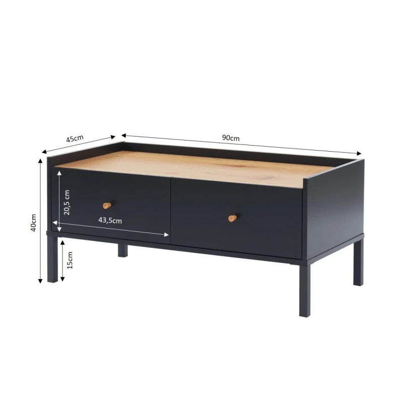 Table Basse ARCHI Noir Et Effet Bois 90cm 4 Table Basse ARCHI Noir Et Effet Bois 90cm – Image 2
