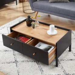 Table Basse ARCHI Noir Et Effet Bois 90cm 11 Table Basse ARCHI Noir Et Effet Bois 90cm -Mobilia Soldes table basse archi noir et bois 2 tiroirs l90cm 2