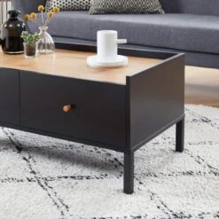 Table Basse ARCHI Noir Et Effet Bois 90cm 12 Table Basse ARCHI Noir Et Effet Bois 90cm -Mobilia Soldes table basse archi noir et bois 2 tiroirs l90cm 3