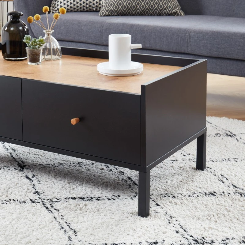 Table Basse ARCHI Noir Et Effet Bois 90cm 6 Table Basse ARCHI Noir Et Effet Bois 90cm – Image 4
