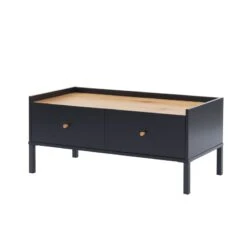 Table Basse ARCHI Noir Et Effet Bois 90cm 13 Table Basse ARCHI Noir Et Effet Bois 90cm -Mobilia Soldes table basse archi noir et bois 2 tiroirs l90cm 4