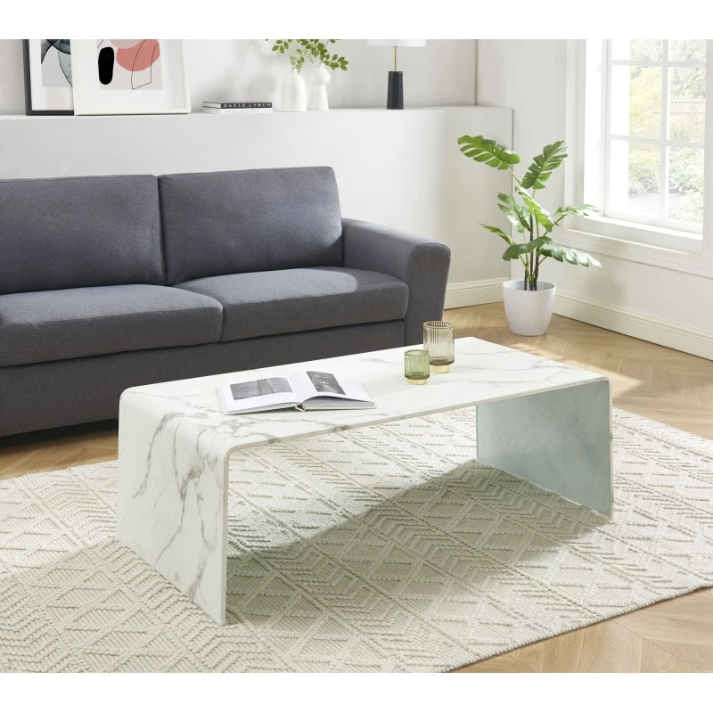 Table Basse GINZA Verre Courbé Effet Marbre 120cm 3 Table Basse GINZA Verre Courbé Effet Marbre 120cm