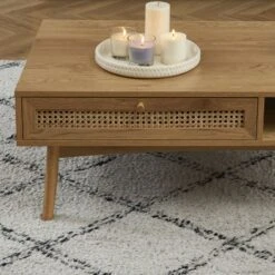 Table Basse INES Effet Chêne Et Cannage Rotin -Mobilia Soldes table basse ines effet chene et cannage rotin 2