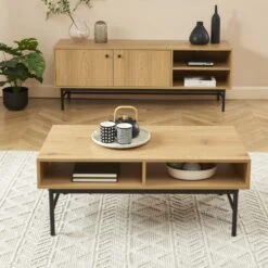 Table Basse JAMES Effet Chêne Pieds Métal Noir 9 Table Basse JAMES Effet Chêne Pieds Métal Noir -Mobilia Soldes table basse james effet chene pieds metal noir 1