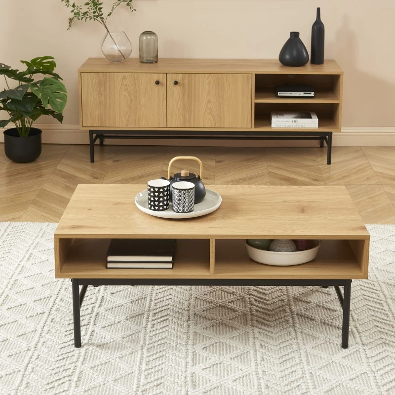 Table Basse JAMES Effet Chêne Pieds Métal Noir 5 Table Basse JAMES Effet Chêne Pieds Métal Noir – Image 3