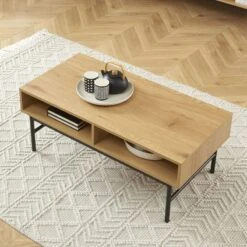 Table Basse JAMES Effet Chêne Pieds Métal Noir 10 Table Basse JAMES Effet Chêne Pieds Métal Noir -Mobilia Soldes table basse james effet chene pieds metal noir 2