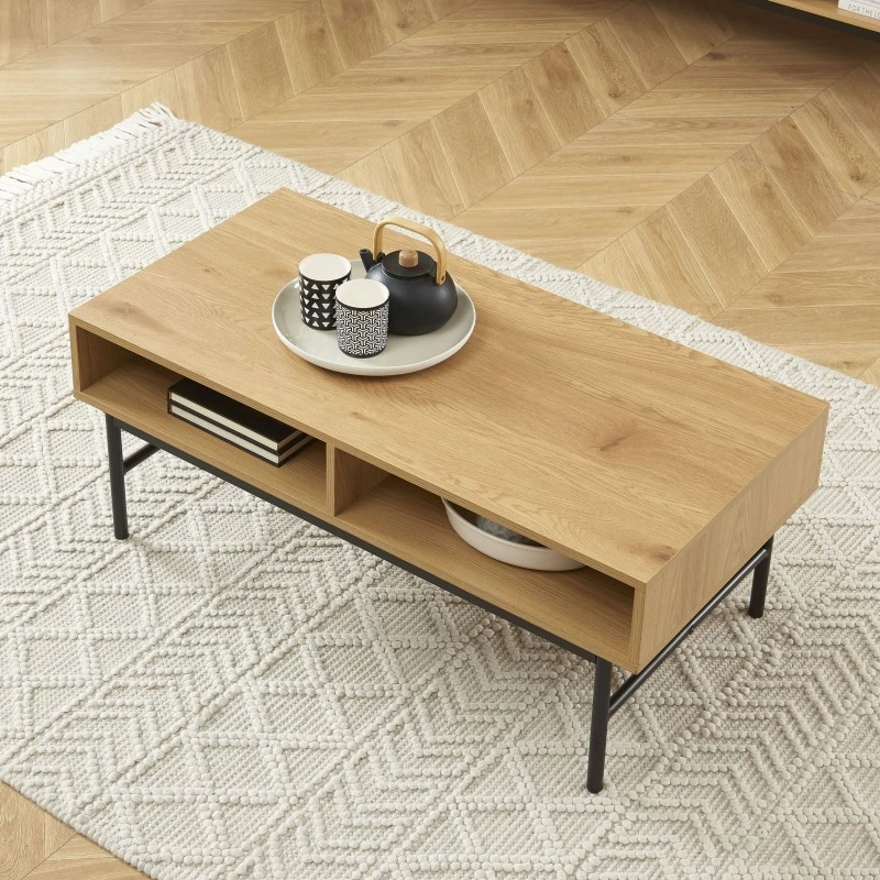 Table Basse JAMES Effet Chêne Pieds Métal Noir 6 Table Basse JAMES Effet Chêne Pieds Métal Noir – Image 4