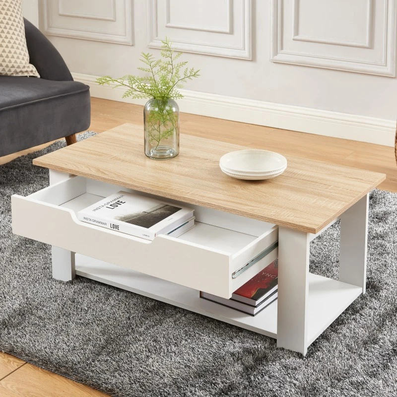 Table Basse JULIETTE Blanc Et Effet Chêne 1 Tiroir 4 Table Basse JULIETTE Blanc Et Effet Chêne 1 Tiroir – Image 2