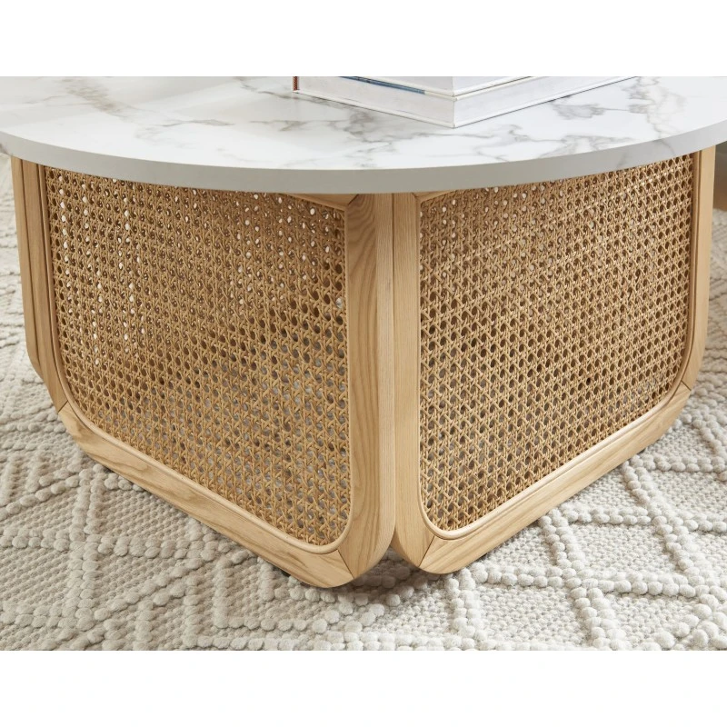Table Basse LEON Effet Marbre Et Cannage Rotin 80cm 7 Table Basse LEON Effet Marbre Et Cannage Rotin 80cm – Image 5
