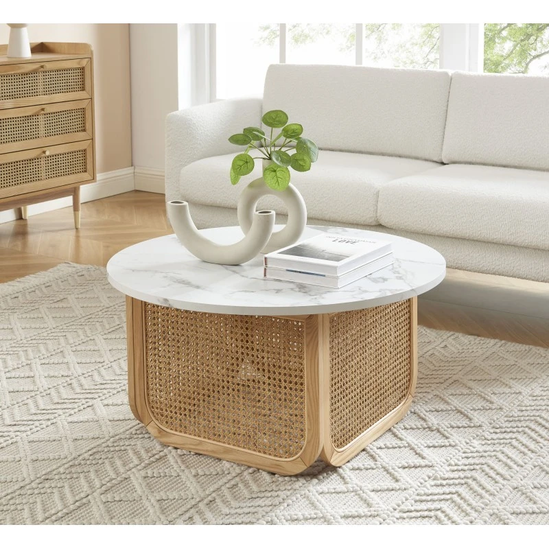 Table Basse LEON Effet Marbre Et Cannage Rotin 80cm 3 Table Basse LEON Effet Marbre Et Cannage Rotin 80cm