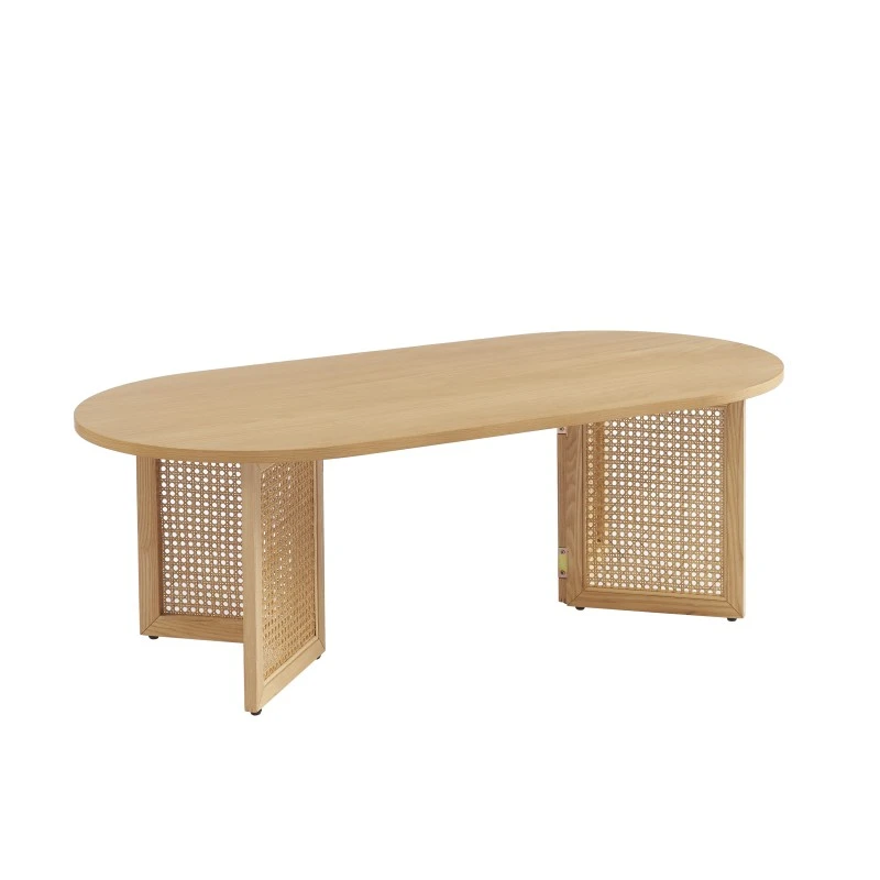 Table Basse LEON Placage Chêne Et Cannage Rotin 120cm 7 Table Basse LEON Placage Chêne Et Cannage Rotin 120cm – Image 5