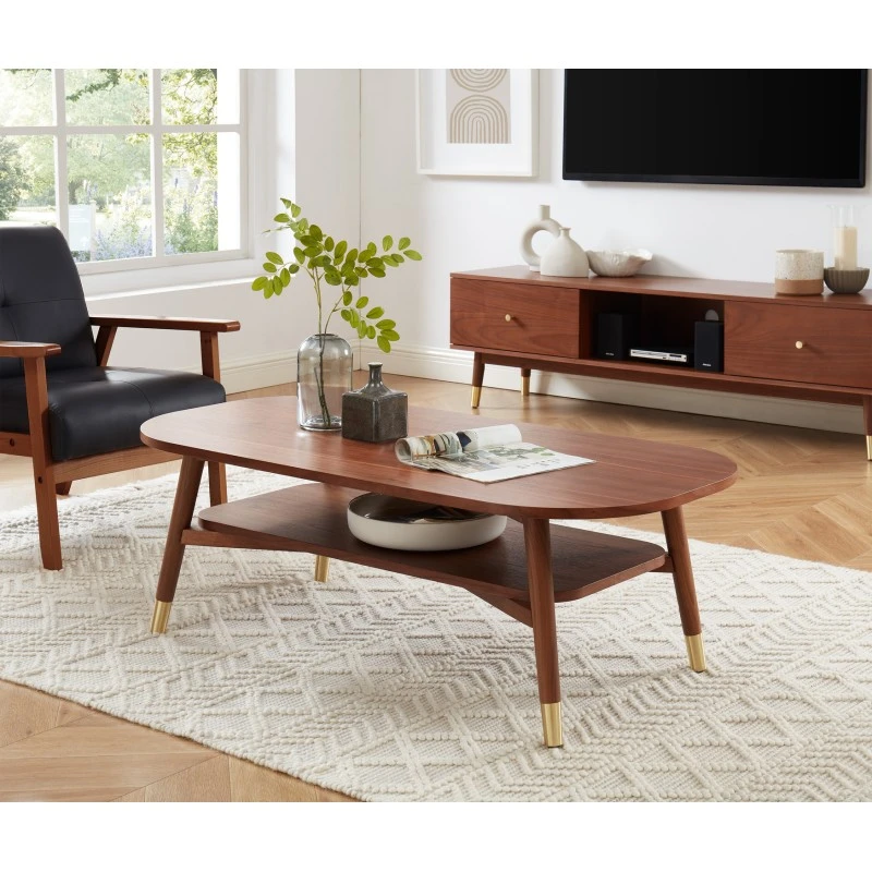 Table Basse MARCELLO Placage Noyer Double Plateau 120cm 3 Table Basse MARCELLO Placage Noyer Double Plateau 120cm