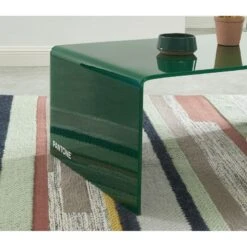 Table Basse PANTONE Verre Courbé Vert Olive 120cm -Mobilia Soldes table basse pantone verre courbe vert olive 120cm 1