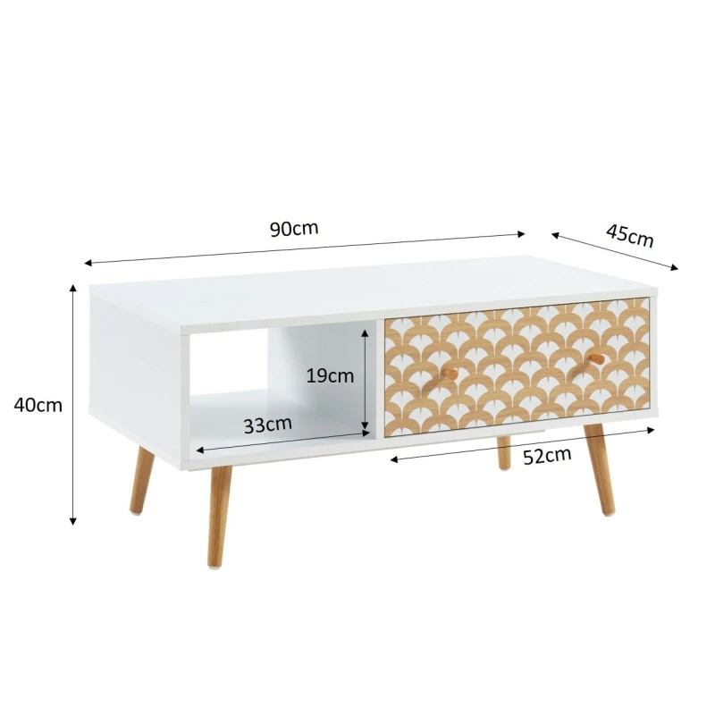 Table Basse UTAH Blanc Et Effet Bois 90cm 4 Table Basse UTAH Blanc Et Effet Bois 90cm – Image 2
