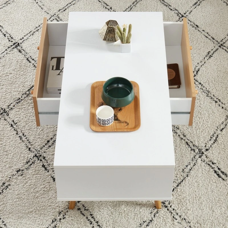 Table Basse UTAH Blanc Et Effet Bois 90cm 5 Table Basse UTAH Blanc Et Effet Bois 90cm – Image 3