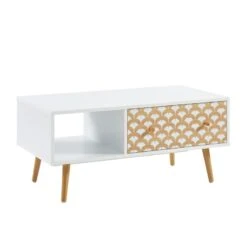 Table Basse UTAH Blanc Et Effet Bois 90cm 12 Table Basse UTAH Blanc Et Effet Bois 90cm -Mobilia Soldes table basse utah decor bois et blanc 2 tiroirs et 1 niche l90cm 4