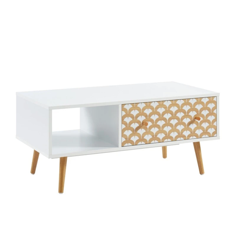 Table Basse UTAH Blanc Et Effet Bois 90cm 7 Table Basse UTAH Blanc Et Effet Bois 90cm – Image 5