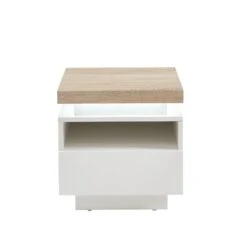 Table De Chevet à Led COSMOS Laqué Blanc Et Effet Chêne 1 Tiroir -Mobilia Soldes table de chevet a led cosmos laque blanc et effet chene 1 tiroir 6