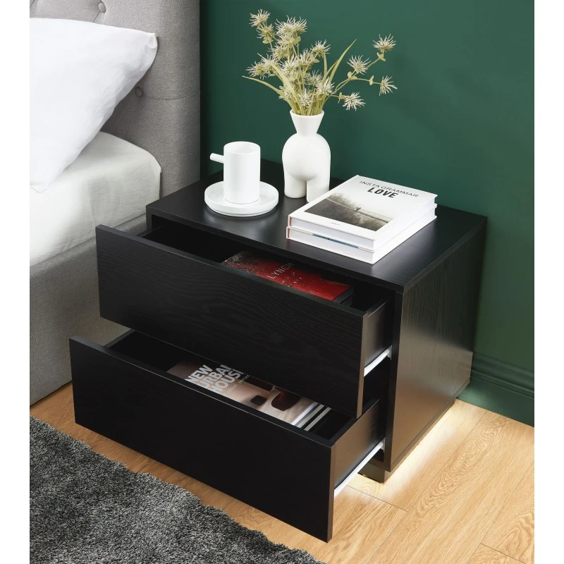 Table De Chevet à Led MORPHEE Noire 2 Tiroirs 8 Table De Chevet à Led MORPHEE Noire 2 Tiroirs – Image 6