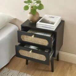 Table De Chevet ANATOLE Noir Et Cannage Rotin 10 Table De Chevet ANATOLE Noir Et Cannage Rotin -Mobilia Soldes table de chevet anatole noir et cannage rotin 1