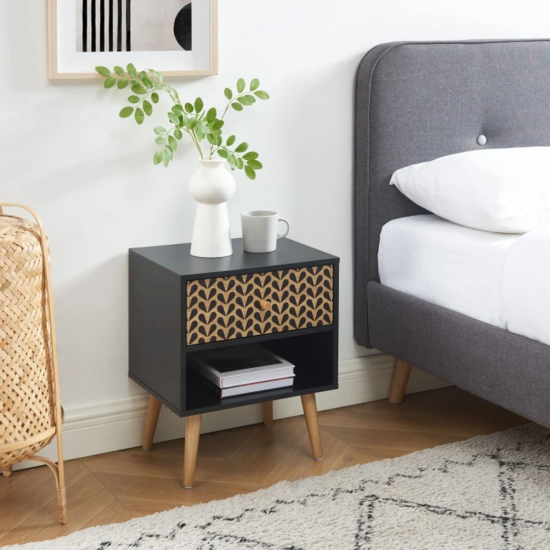 Table De Chevet CAPUCINE Noir Et Effet Chêne 40cm 5 Table De Chevet CAPUCINE Noir Et Effet Chêne 40cm – Image 3