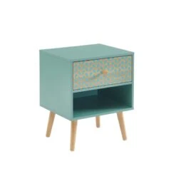 Table De Chevet CAPUCINE Vert De Gris Et Effet Chêne 40cm 13 Table De Chevet CAPUCINE Vert De Gris Et Effet Chêne 40cm -Mobilia Soldes table de chevet capucine coloris vert et bois l40cm 3