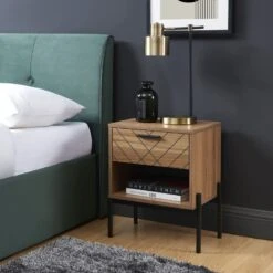 Table De Chevet GEOMA Effet Chêne Foncé Et Motifs 1 Tiroir 11 Table De Chevet GEOMA Effet Chêne Foncé Et Motifs 1 Tiroir -Mobilia Soldes table de chevet geoma effet chene fonce et motifs 1 tiroir 1