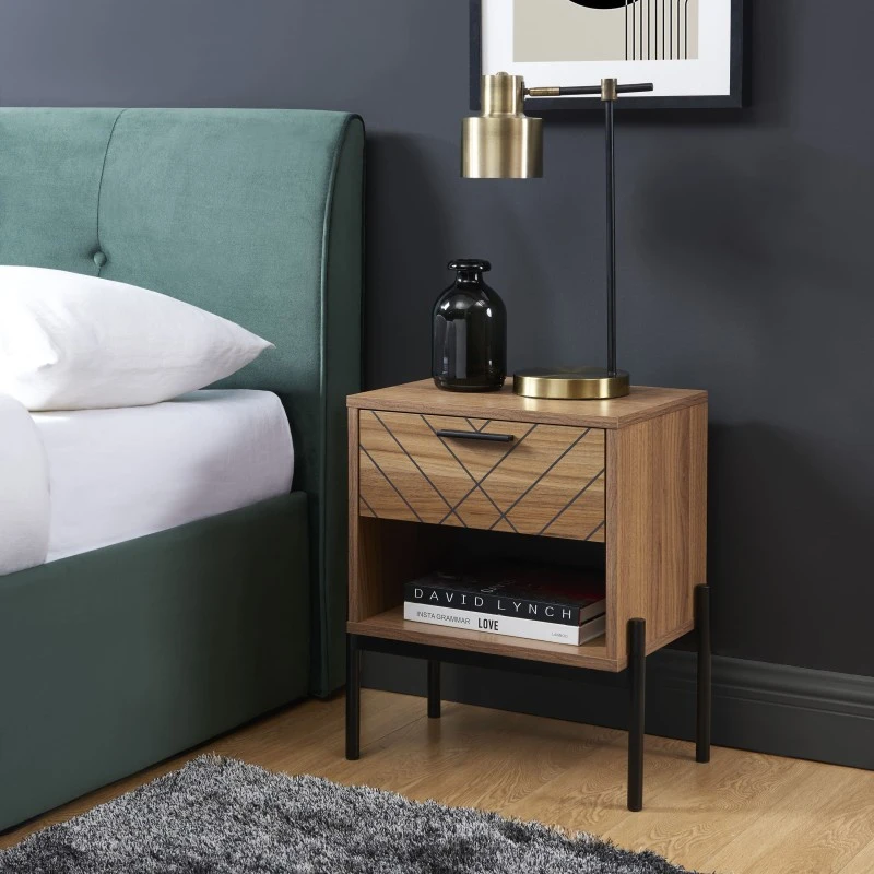 Table De Chevet GEOMA Effet Chêne Foncé Et Motifs 1 Tiroir 5 Table De Chevet GEOMA Effet Chêne Foncé Et Motifs 1 Tiroir – Image 3