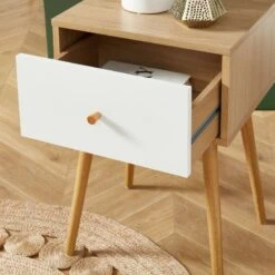 Table De Chevet HORTENSE Blanc Et Effet Chêne 40cm -Mobilia Soldes table de chevet hortense blanc et effet chene 40cm 2