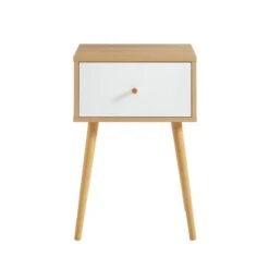 Table De Chevet HORTENSE Blanc Et Effet Chêne 40cm -Mobilia Soldes table de chevet hortense blanc et effet chene 40cm 3