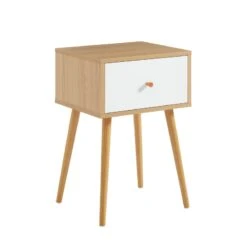 Table De Chevet HORTENSE Blanc Et Effet Chêne 40cm -Mobilia Soldes table de chevet hortense blanc et effet chene 40cm 4