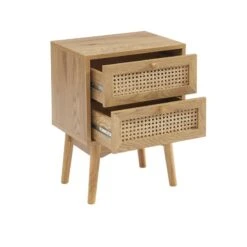 Table De Chevet INES Effet Chêne Et Cannage Rotin 2 Tiroirs -Mobilia Soldes table de chevet ines effet chene et cannage rotin 2 tiroirs 4