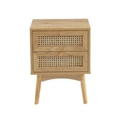 Table De Chevet INES Effet Chêne Et Cannage Rotin 2 Tiroirs -Mobilia Soldes table de chevet ines effet chene et cannage rotin 2 tiroirs 5