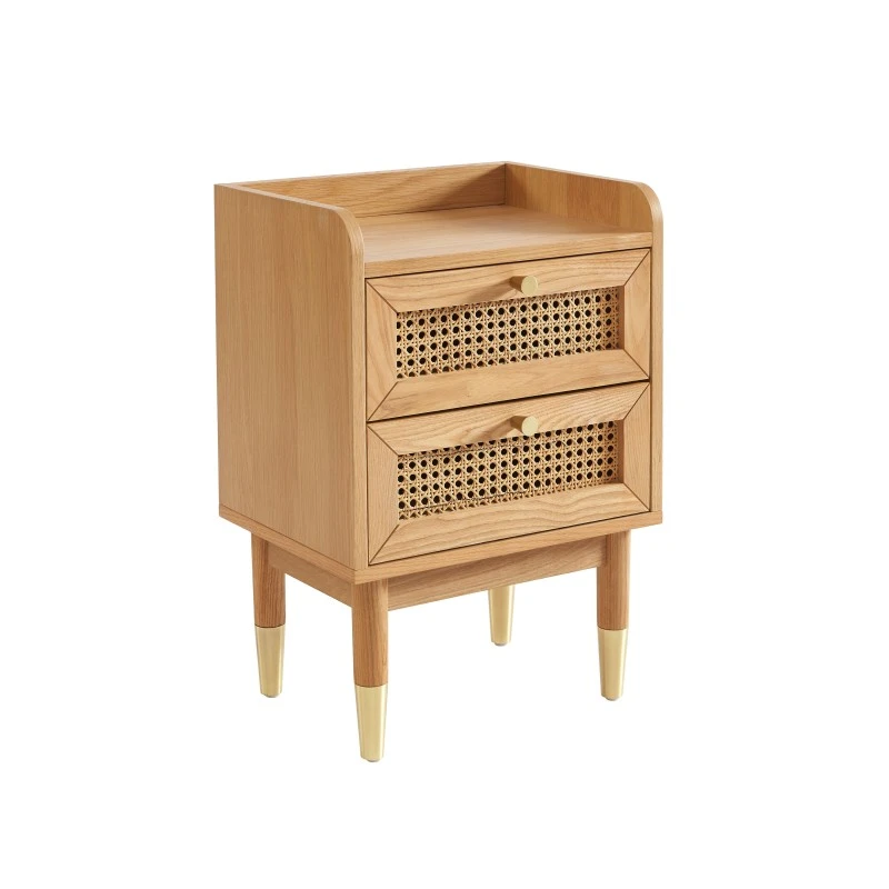 Table De Chevet LEON Placage Chêne Et Cannage Rotin 2 Tiroirs 9 Table De Chevet LEON Placage Chêne Et Cannage Rotin 2 Tiroirs – Image 7