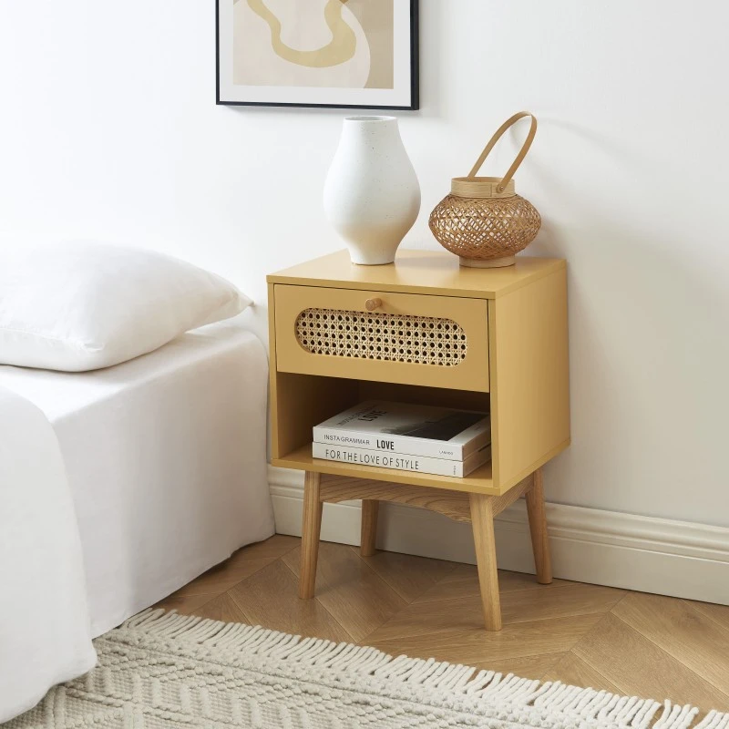 Table De Chevet SIXTINE Jaune Safran Et Cannage Rotin 5 Table De Chevet SIXTINE Jaune Safran Et Cannage Rotin – Image 3