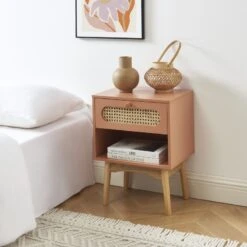 Table De Chevet SIXTINE Terracotta Et Cannage Rotin -Mobilia Soldes table de chevet sixtine terracotta et cannage rotin 1