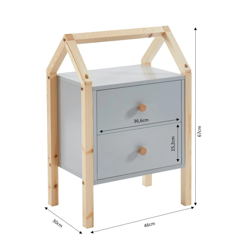 Table De Chevet TINY Gris 2 Tiroirs 4 Table De Chevet TINY Gris 2 Tiroirs – Image 2