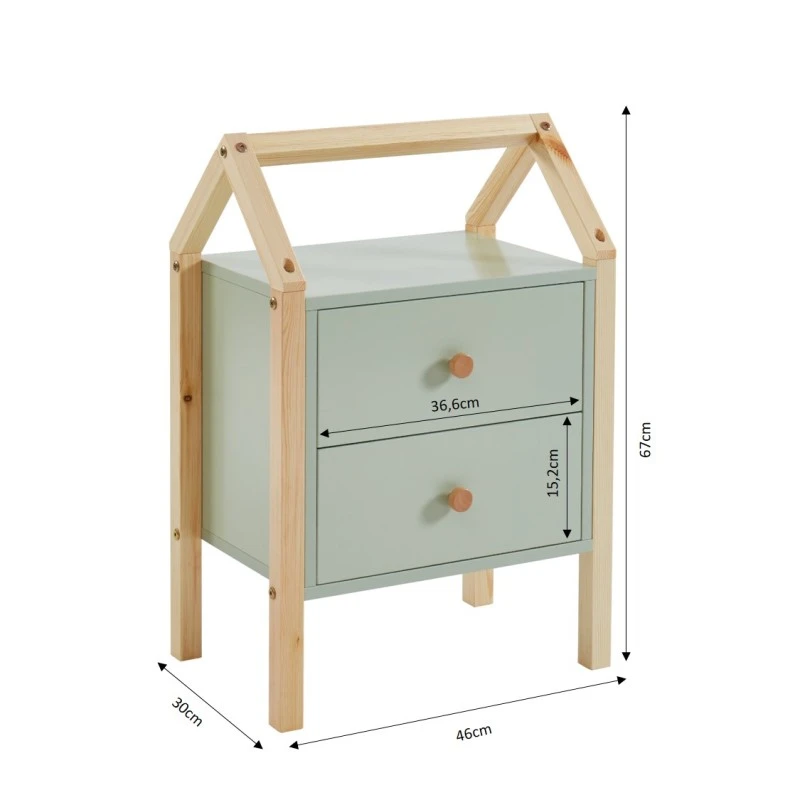 Table De Chevet TINY Vert 2 Tiroirs 4 Table De Chevet TINY Vert 2 Tiroirs – Image 2