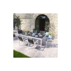 Table De Jardin OWEN Extensible En Aluminium Blanc Et Anthracite