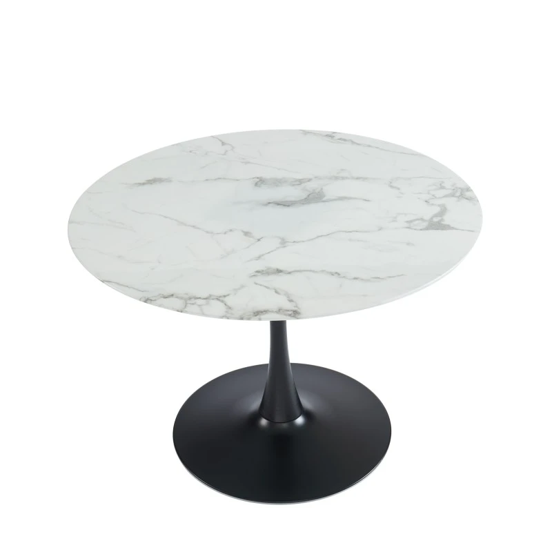 Table De Séjour MONIKA Verre Effet Marbre Ronde 110cm Pied Noir 7 Table De Séjour MONIKA Verre Effet Marbre Ronde 110cm Pied Noir – Image 5