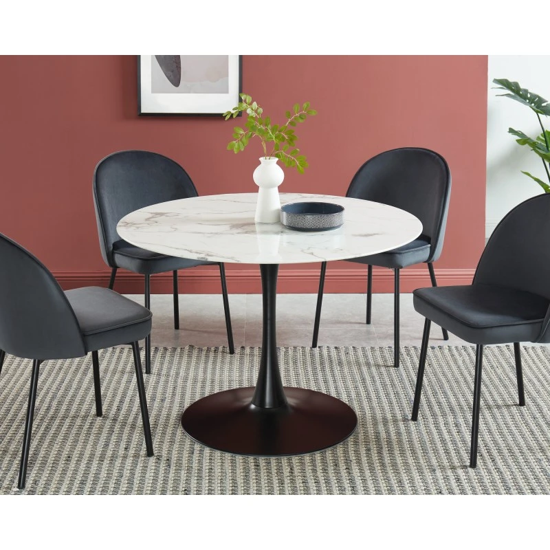 Table De Séjour MONIKA Verre Effet Marbre Ronde 110cm Pied Noir 3 Table De Séjour MONIKA Verre Effet Marbre Ronde 110cm Pied Noir