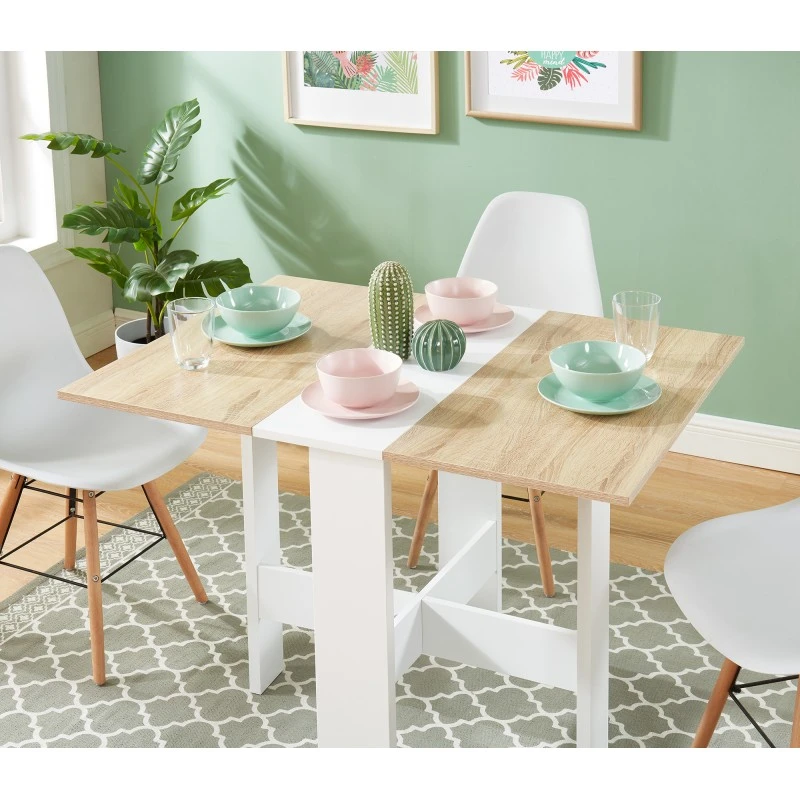 Table Pliable JUNO Blanc Et Effet Chêne 104cm 5 Table Pliable JUNO Blanc Et Effet Chêne 104cm – Image 3