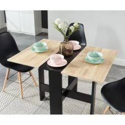 Table Pliable JUNO Noir Et Effet Chêne 104cm -Mobilia Soldes table de sejour pliante juno 5