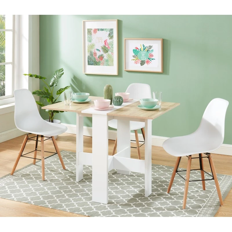 Table Pliable JUNO Blanc Et Effet Chêne 104cm 3 Table Pliable JUNO Blanc Et Effet Chêne 104cm