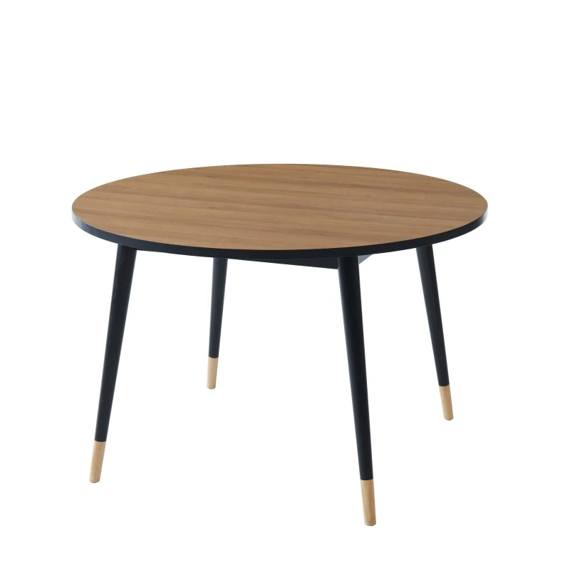 Table à Manger Ronde CAVALLO Effet Chêne Pieds Noirs 120cm 4 Table à Manger Ronde CAVALLO Effet Chêne Pieds Noirs 120cm – Image 2