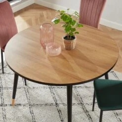 Table à Manger Ronde CAVALLO Effet Chêne Pieds Noirs 120cm 8 Table à Manger Ronde CAVALLO Effet Chêne Pieds Noirs 120cm -Mobilia Soldes table de sejour ronde cavallo 2