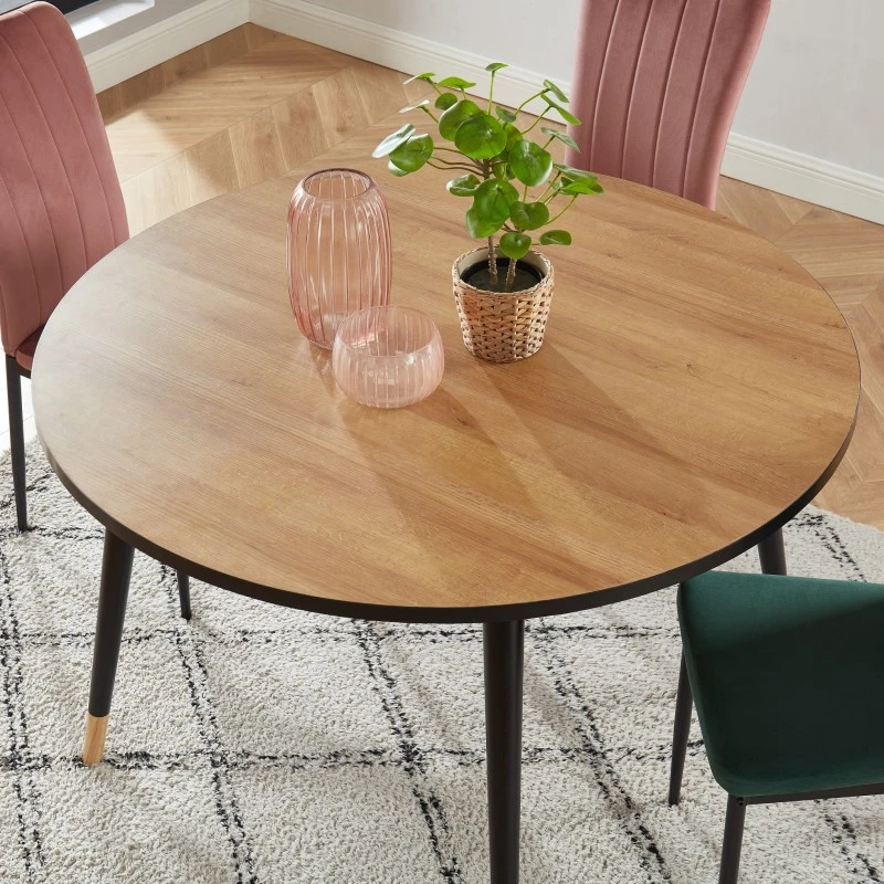 Table à Manger Ronde CAVALLO Effet Chêne Pieds Noirs 120cm 5 Table à Manger Ronde CAVALLO Effet Chêne Pieds Noirs 120cm – Image 3