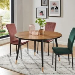 Table à Manger Ronde CAVALLO Effet Chêne Pieds Noirs 120cm