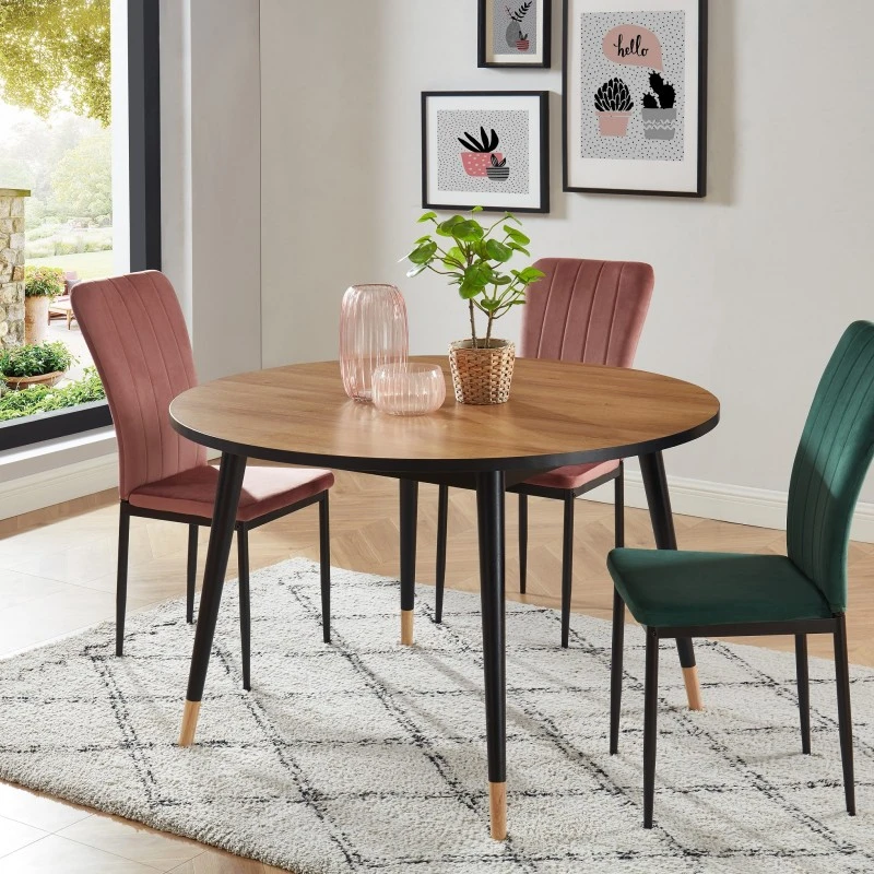 Table à Manger Ronde CAVALLO Effet Chêne Pieds Noirs 120cm 3 Table à Manger Ronde CAVALLO Effet Chêne Pieds Noirs 120cm